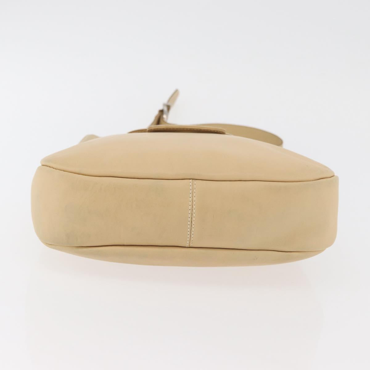 Salvatore Ferragamo Gancini Shoulder Bag Leather Beige Silver Auth 175046