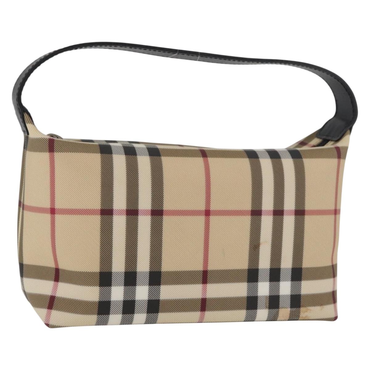 BURBERRY Nova Check Hand Bag PVC Beige Silver Auth 175047A