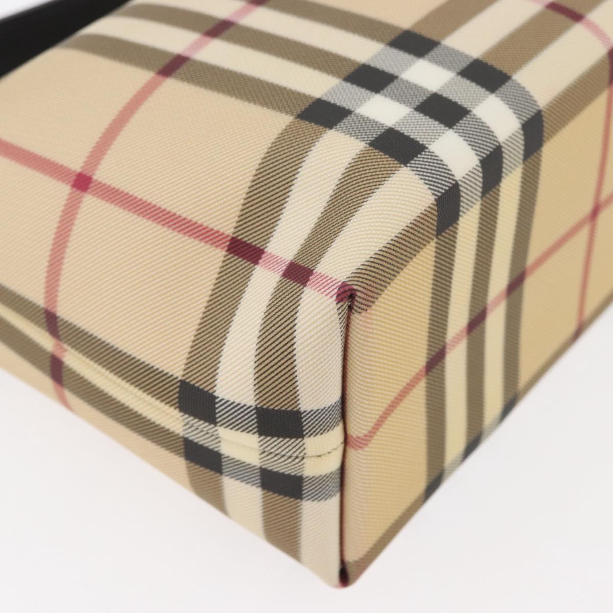 BURBERRY Nova Check Hand Bag PVC Beige Silver Auth 175047A