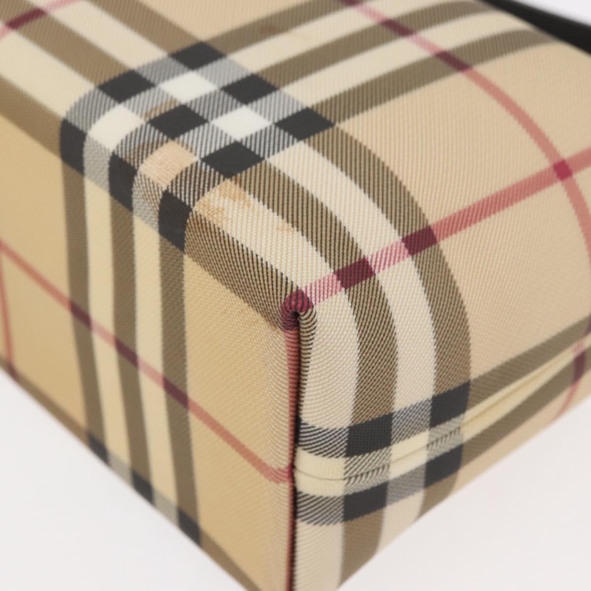 BURBERRY Nova Check Hand Bag PVC Beige Silver Auth 175047A