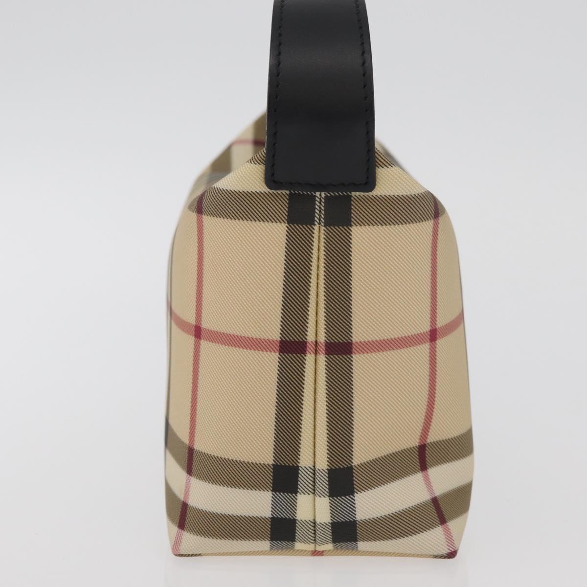BURBERRY Nova Check Hand Bag PVC Beige Silver Auth 175047A