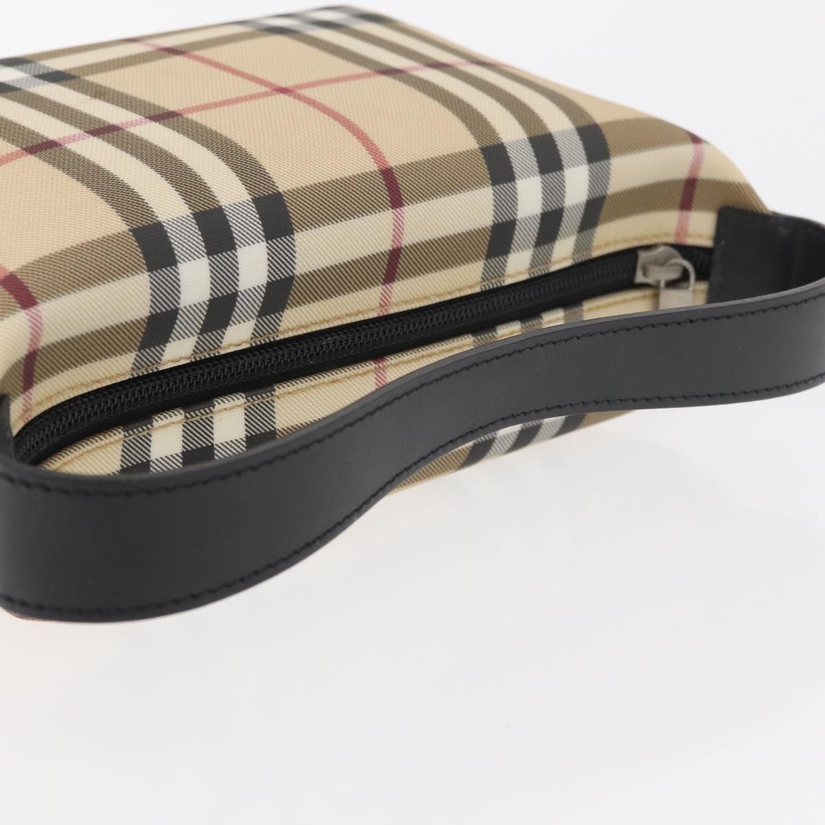 BURBERRY Nova Check Hand Bag PVC Beige Silver Auth 175047A