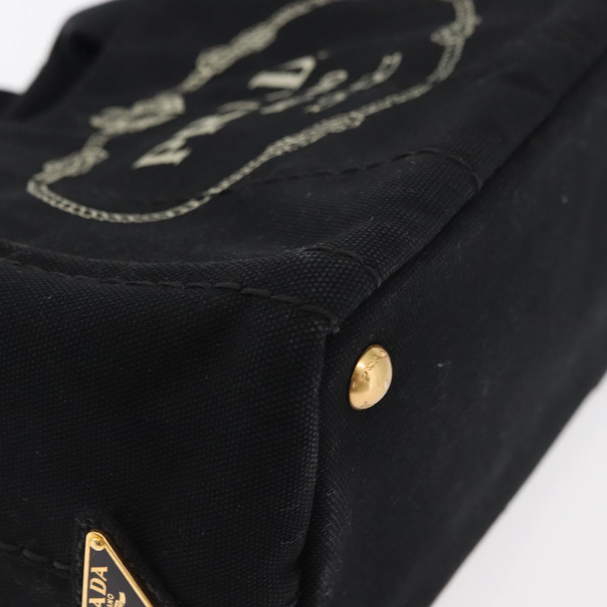 PRADA Canapa PM Hand Bag Canvas Black Gold Auth 175050SAM