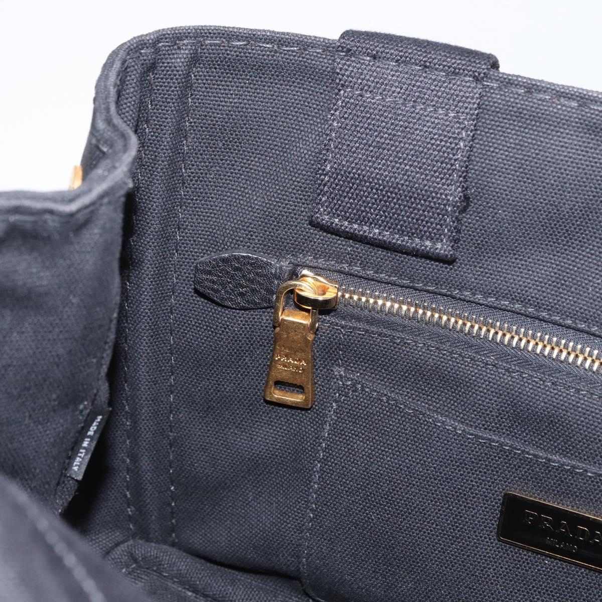 PRADA Canapa PM Hand Bag Canvas Black Gold Auth 175050SAM