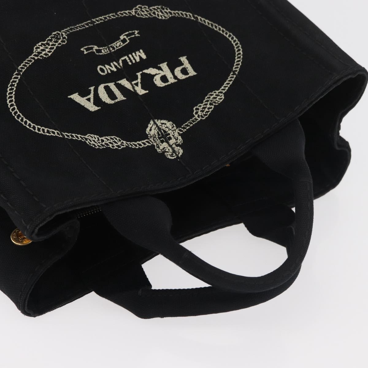 PRADA Canapa PM Hand Bag Canvas Black Gold Auth 175050SAM