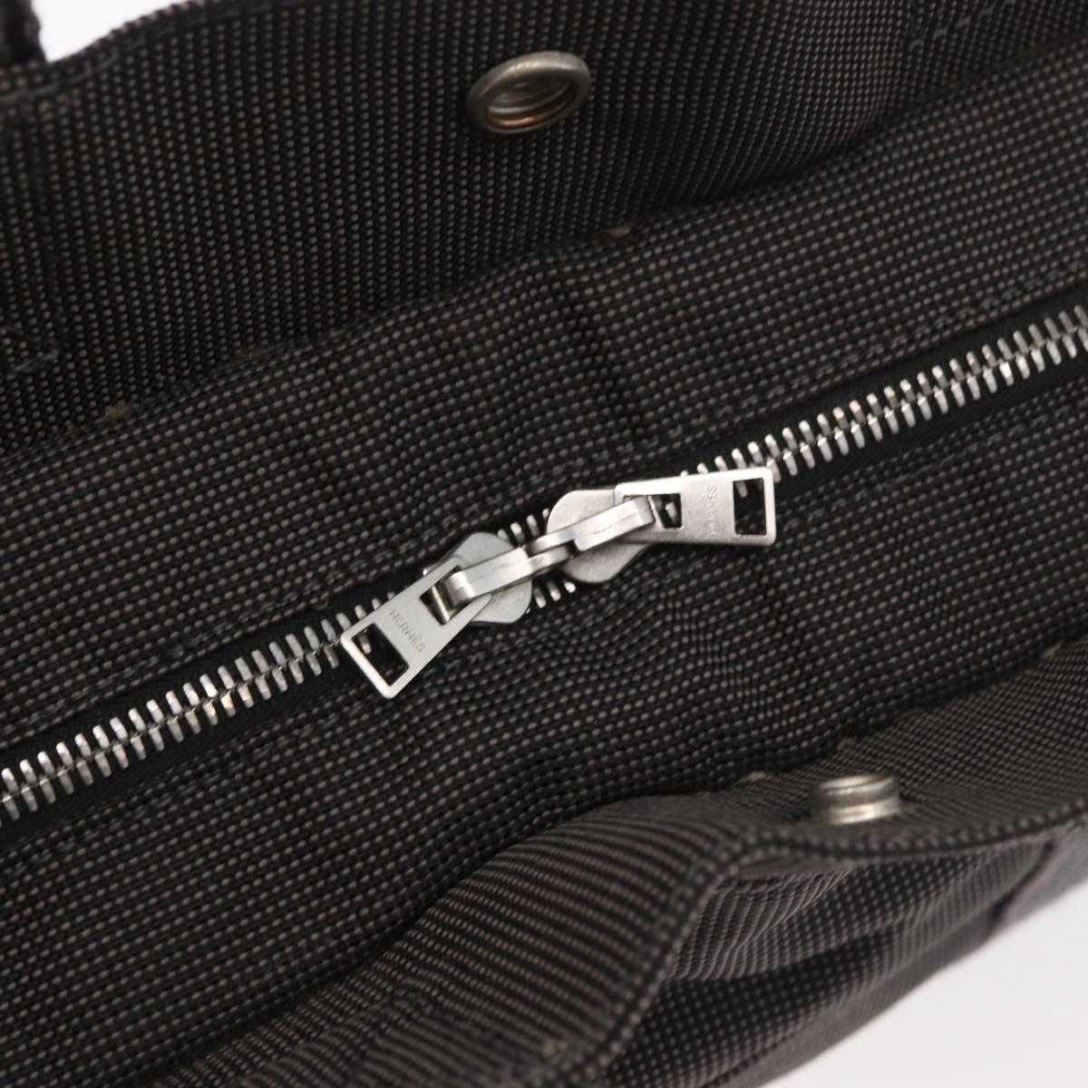 HERMES Her Line MM Hand Bag Canvas Gray Silver Auth 175052A