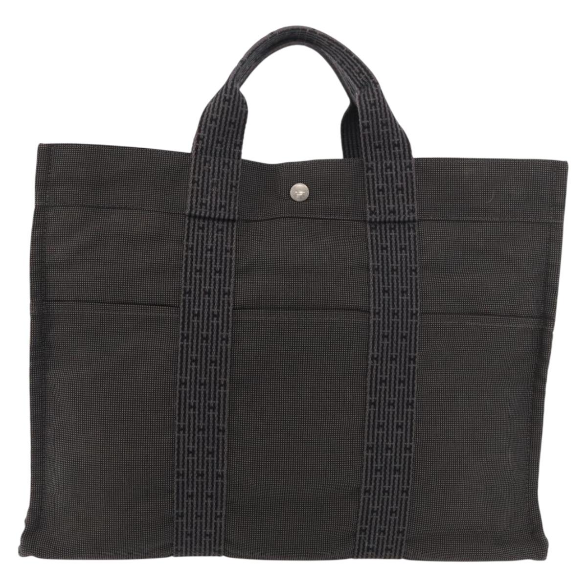 HERMES Her Line MM Hand Bag Canvas Gray Silver Auth 175052A