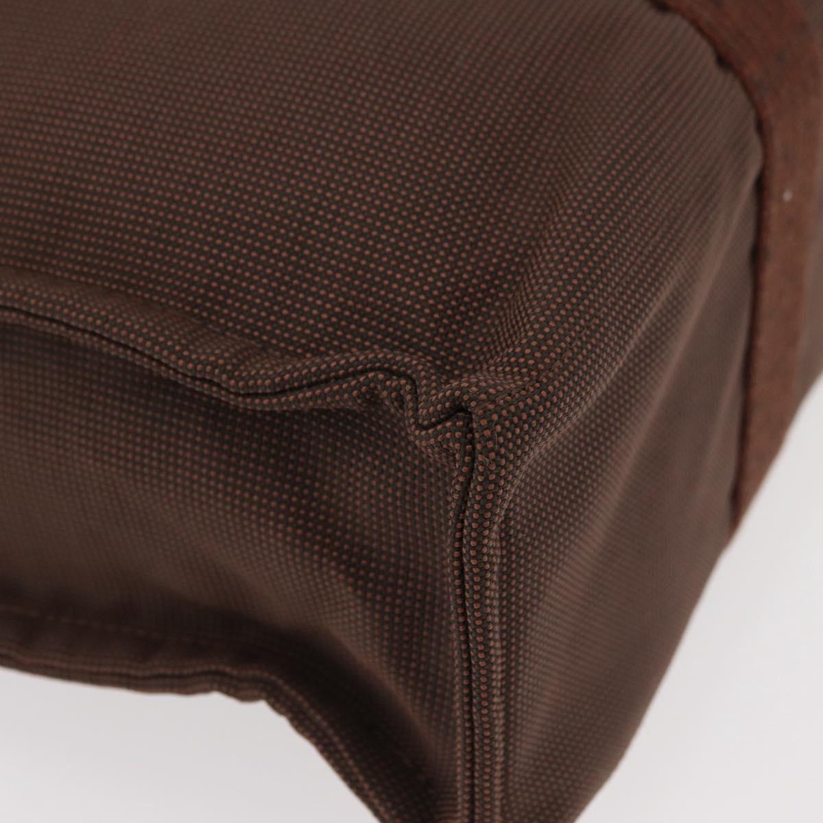 HERMES Her Line MM Hand Bag Canvas Brown Silver Auth 175053A