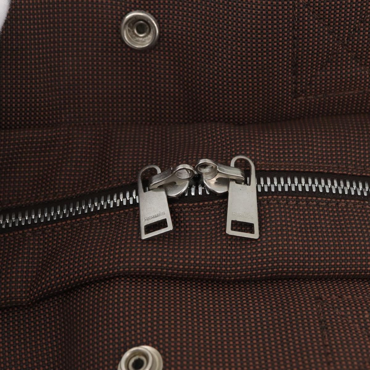 HERMES Her Line MM Hand Bag Canvas Brown Silver Auth 175053A