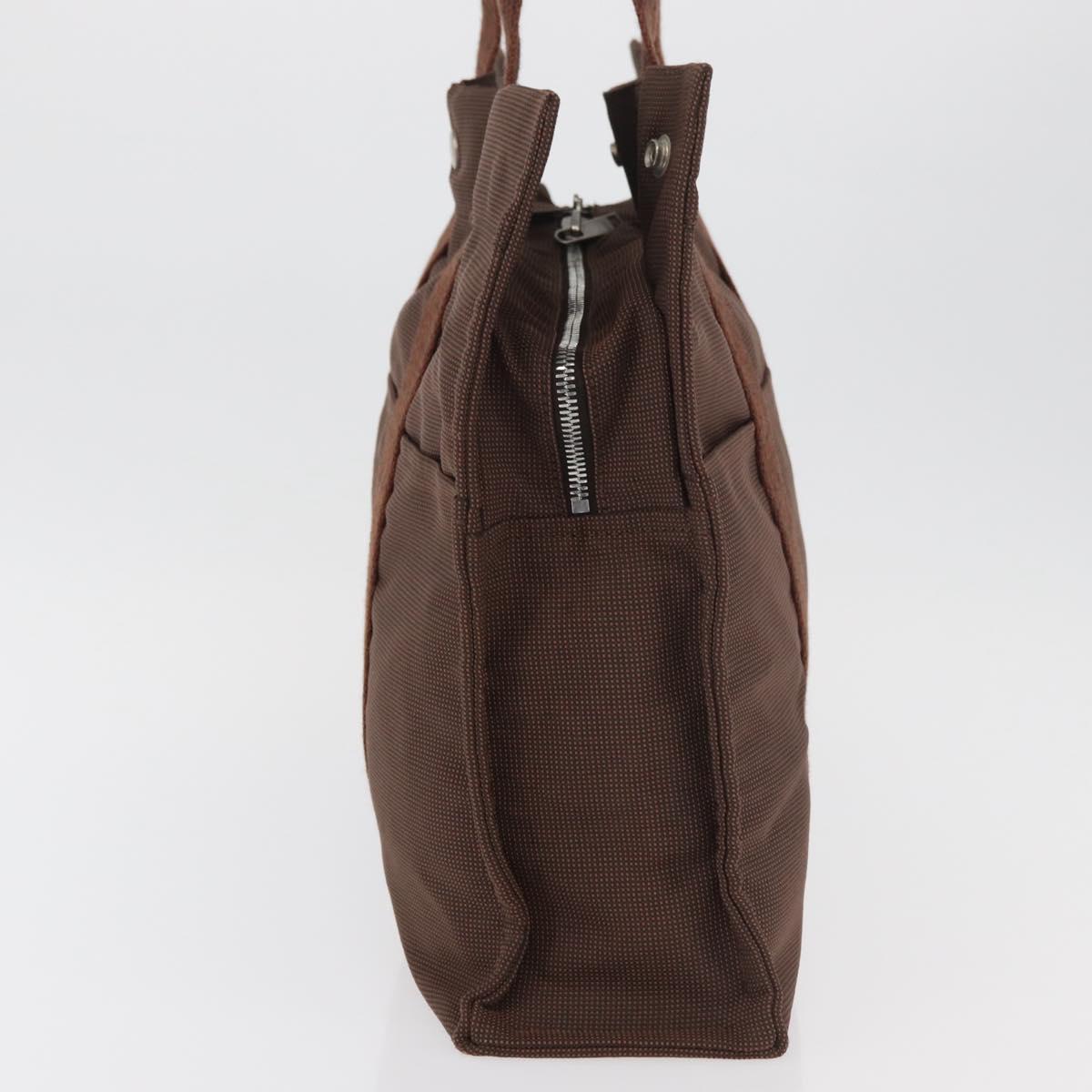 HERMES Her Line MM Hand Bag Canvas Brown Silver Auth 175053A