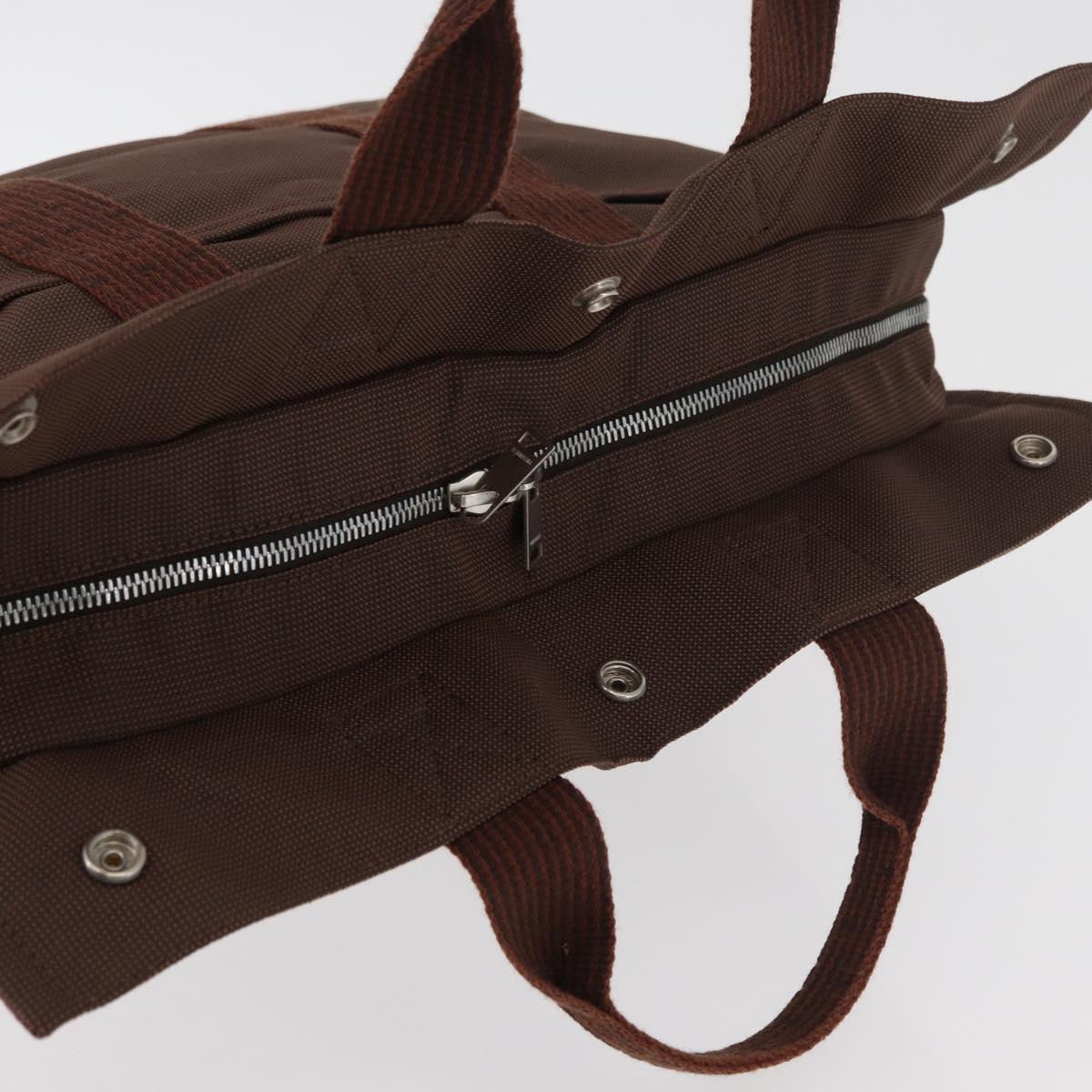 HERMES Her Line MM Hand Bag Canvas Brown Silver Auth 175053A