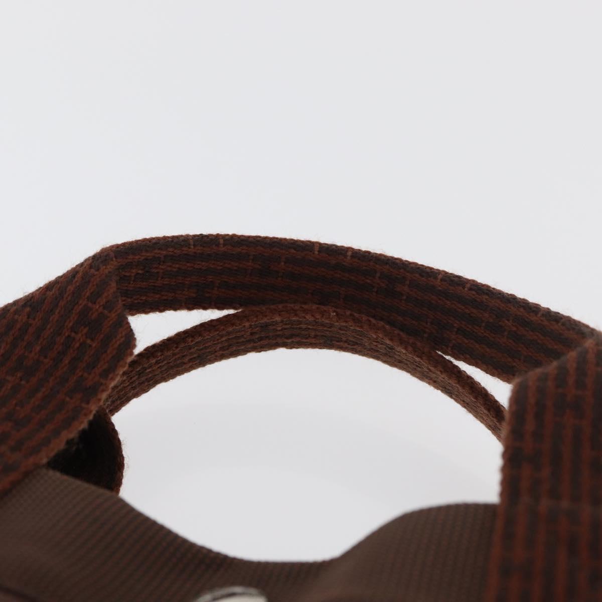 HERMES Her Line MM Hand Bag Canvas Brown Silver Auth 175053A