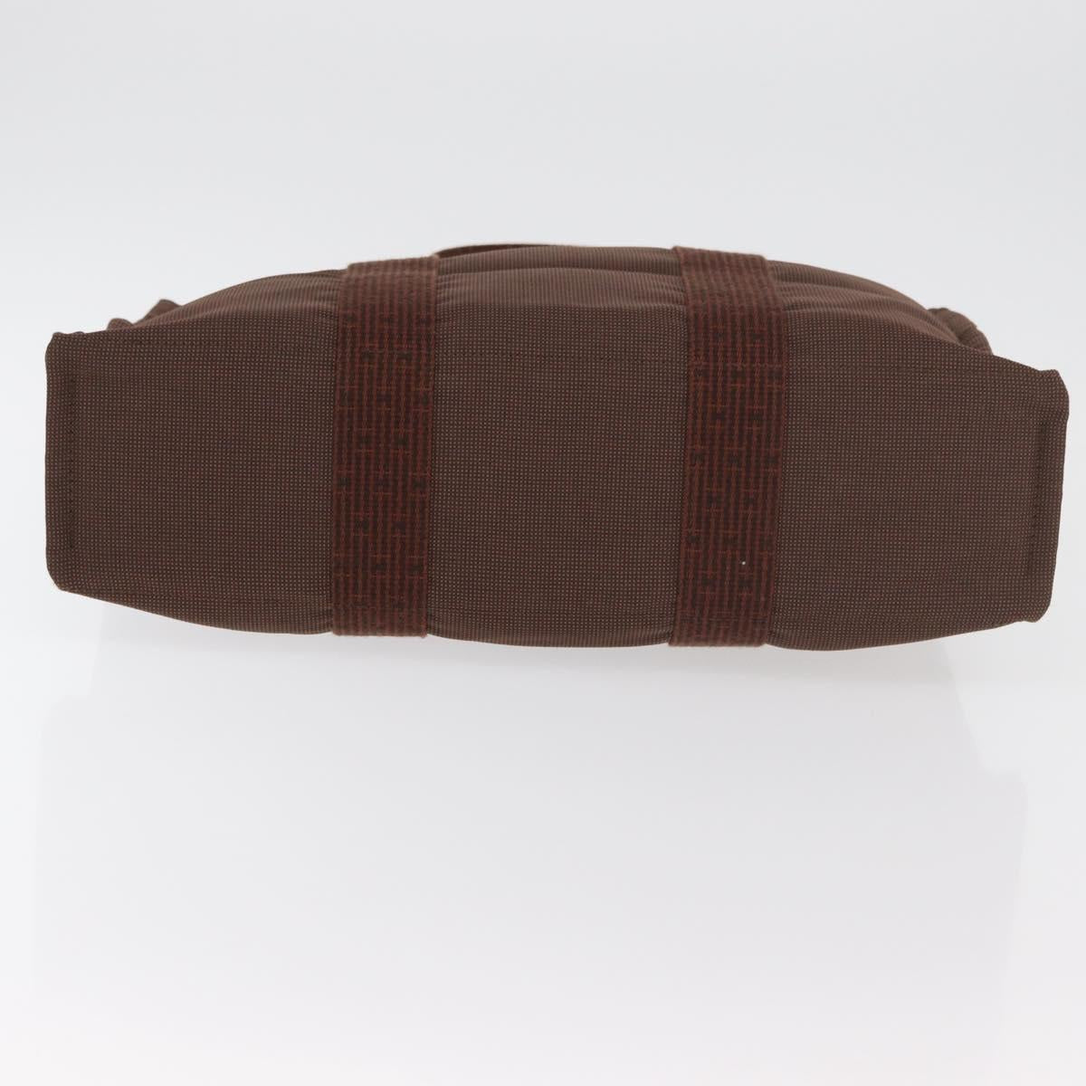 HERMES Her Line MM Hand Bag Canvas Brown Silver Auth 175053A