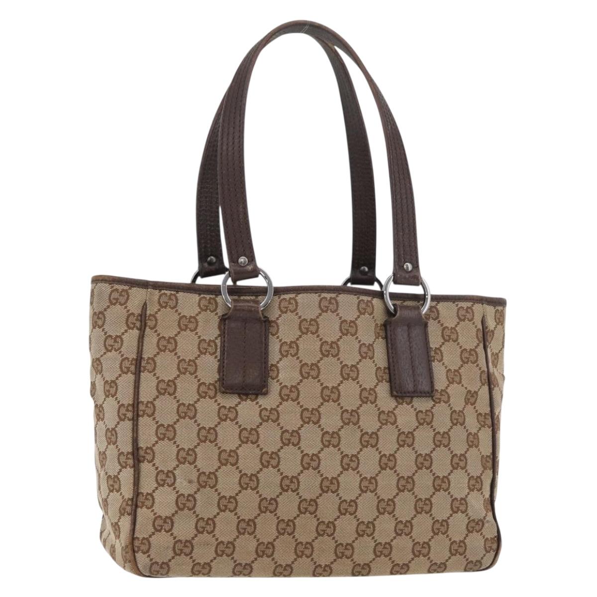 GUCCI GG Canvas Hand Bag Beige Silver 113019 Auth 175054