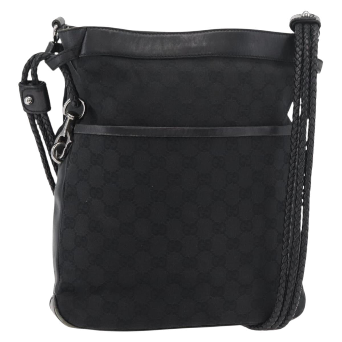 GUCCI GG Canvas Shoulder Bag Black Silver 109097 Auth 175057
