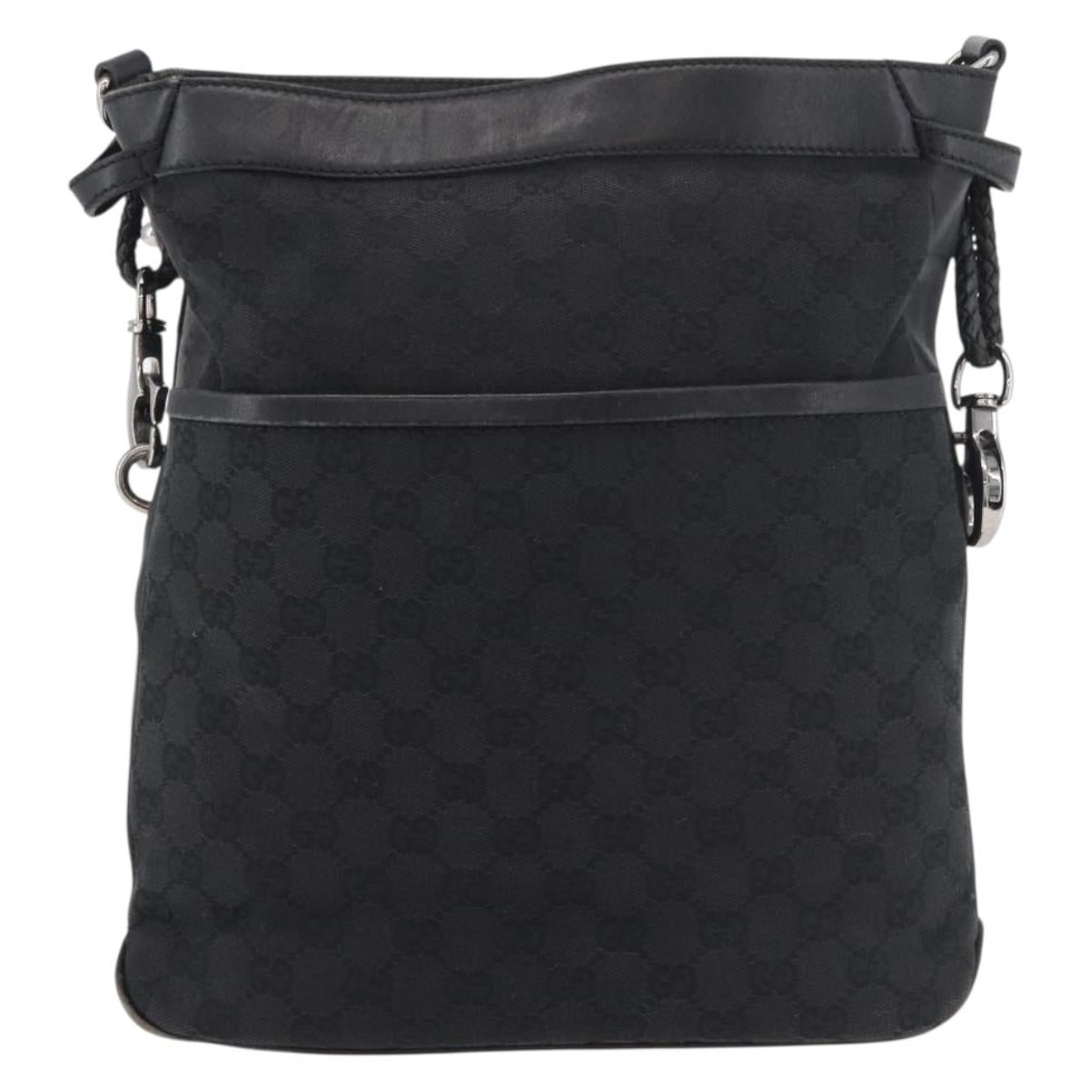 GUCCI GG Canvas Shoulder Bag Black Silver 109097 Auth 175057