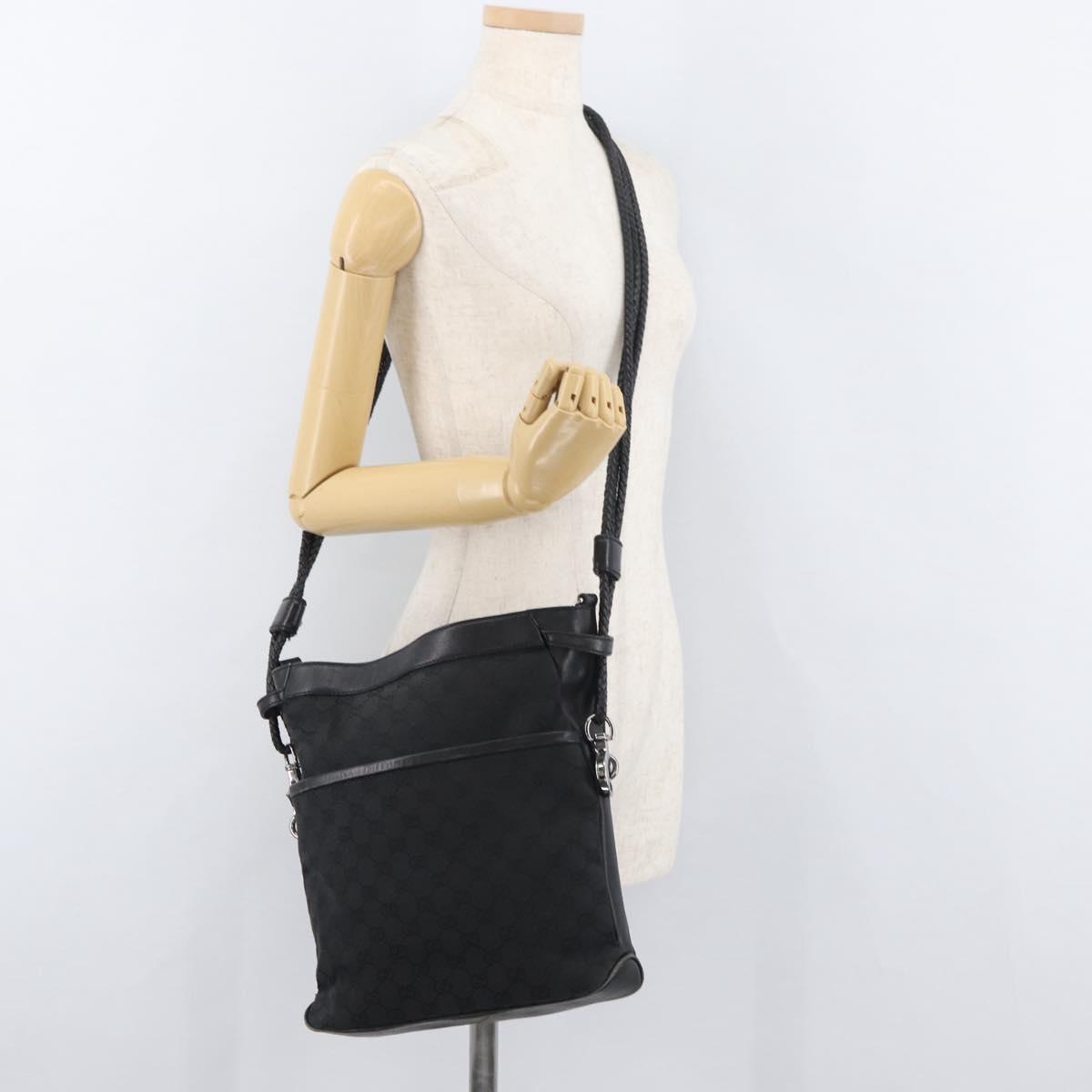 GUCCI GG Canvas Shoulder Bag Black Silver 109097 Auth 175057