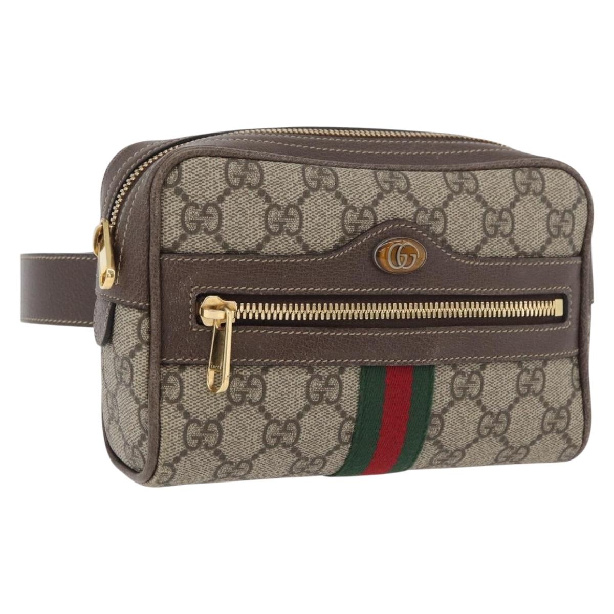 GUCCI GG Supreme Web Sherry Line Waist bag PVC Beige Gold 517076 Auth 175059SAM