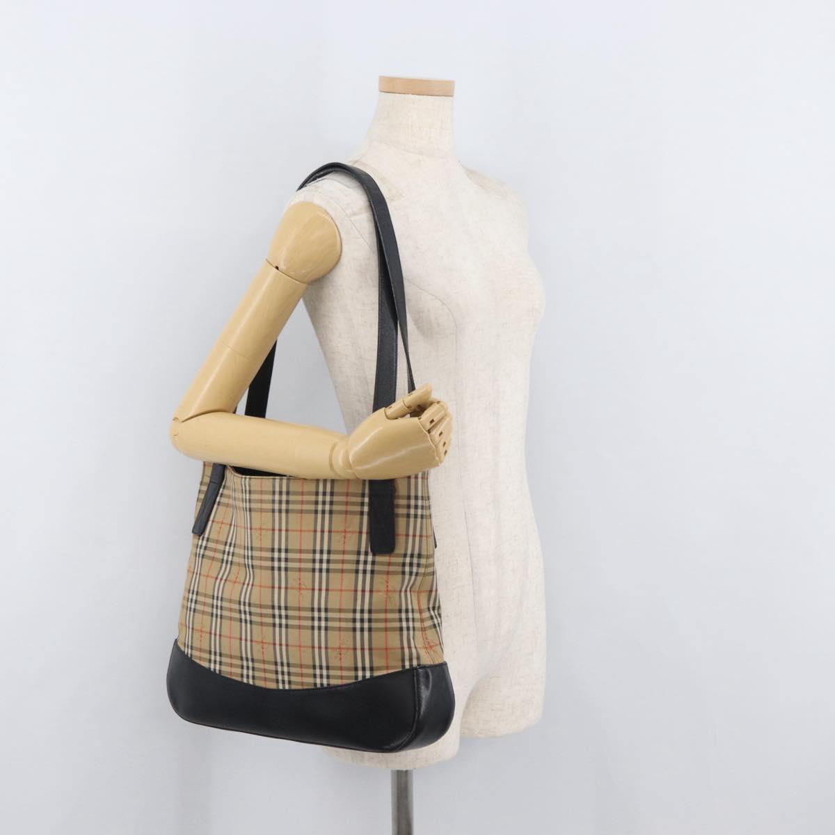 Burberrys Nova Check Shoulder Bag Canvas Leather Beige Gold Auth 175060