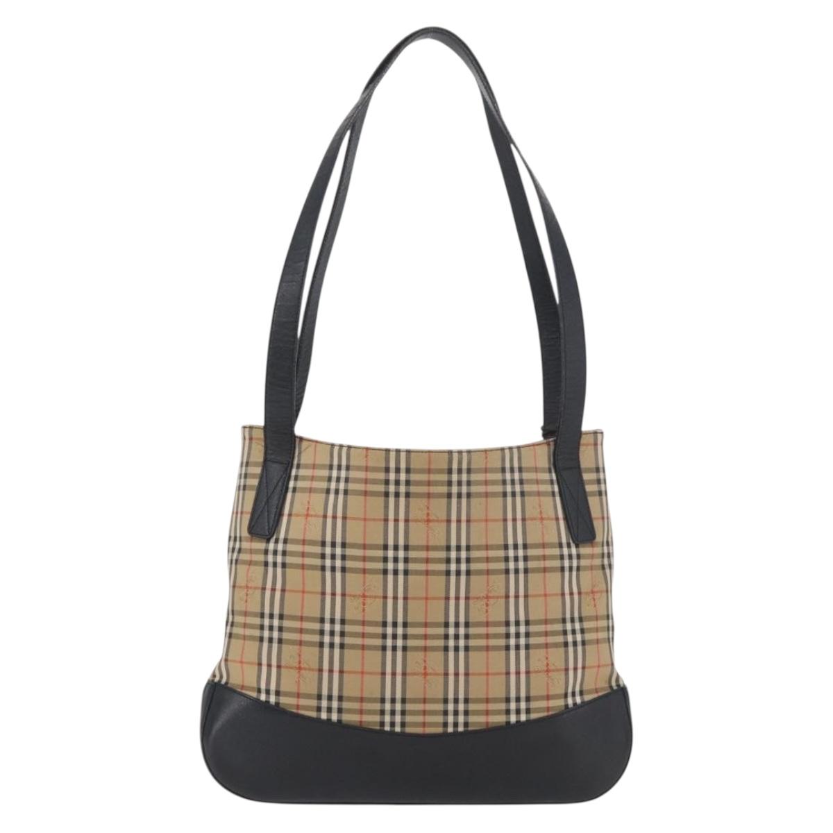 Burberrys Nova Check Shoulder Bag Canvas Leather Beige Gold Auth 175060
