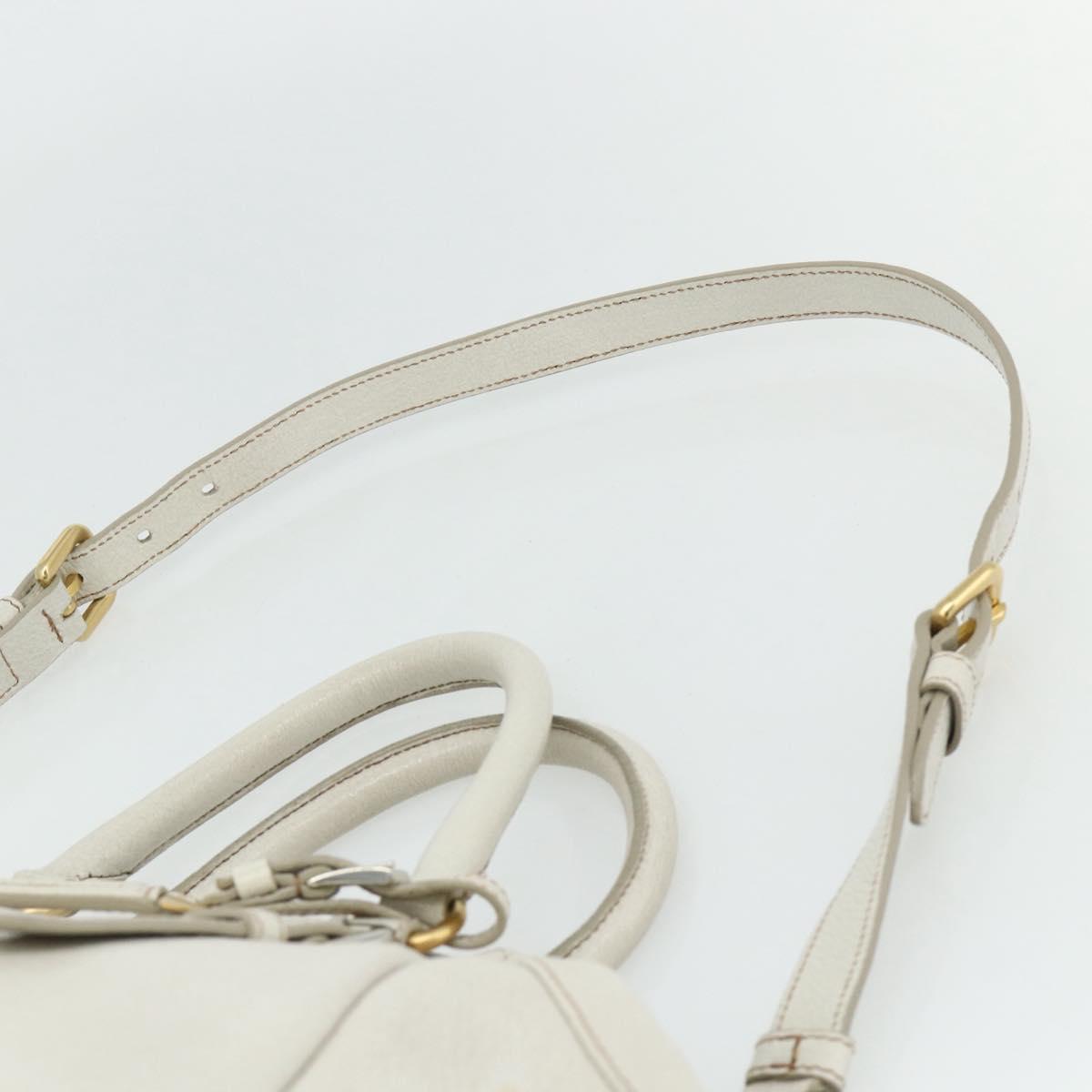 PRADA Hand Bag Leather 2way White Gold Silver Auth 175061A