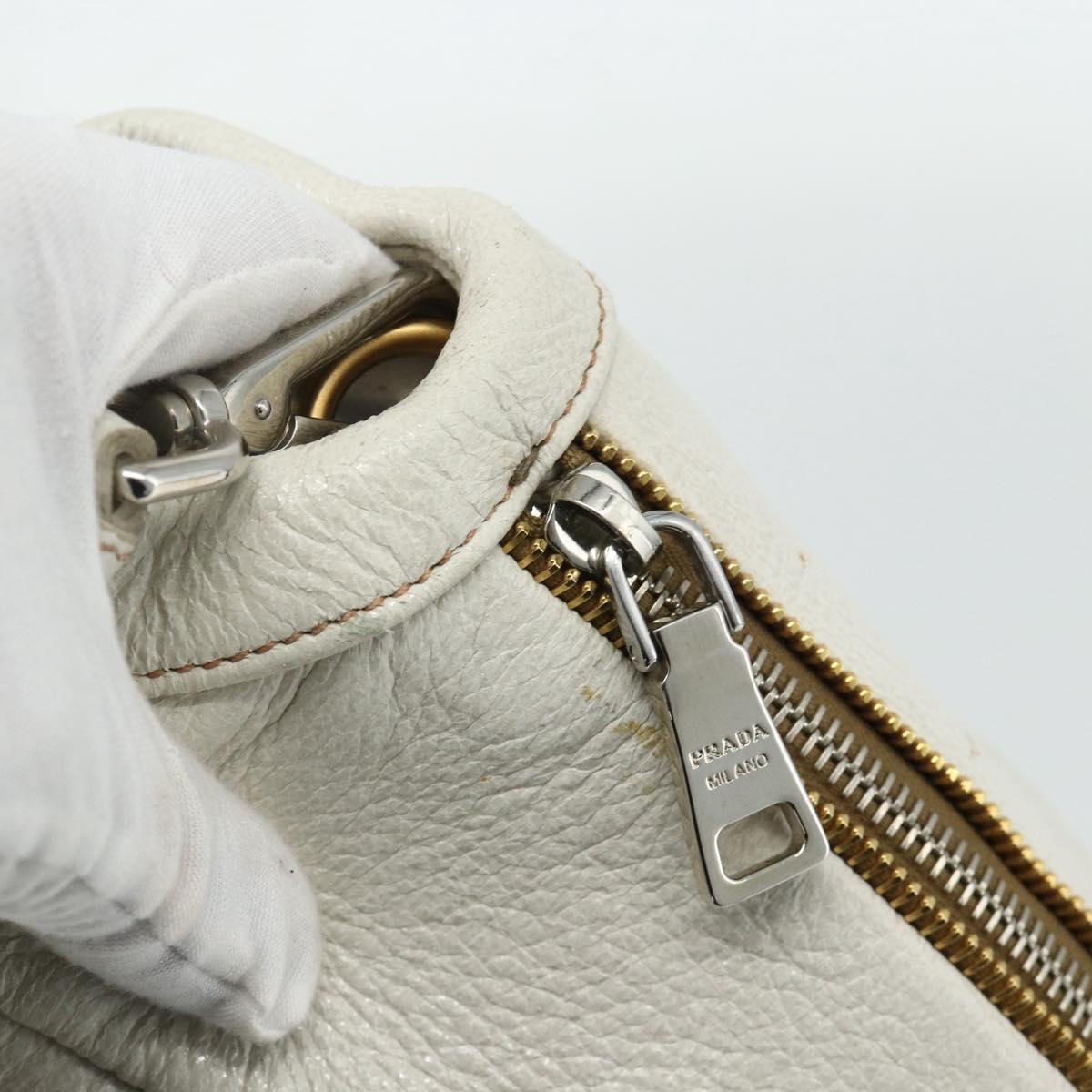 PRADA Hand Bag Leather 2way White Gold Silver Auth 175061A