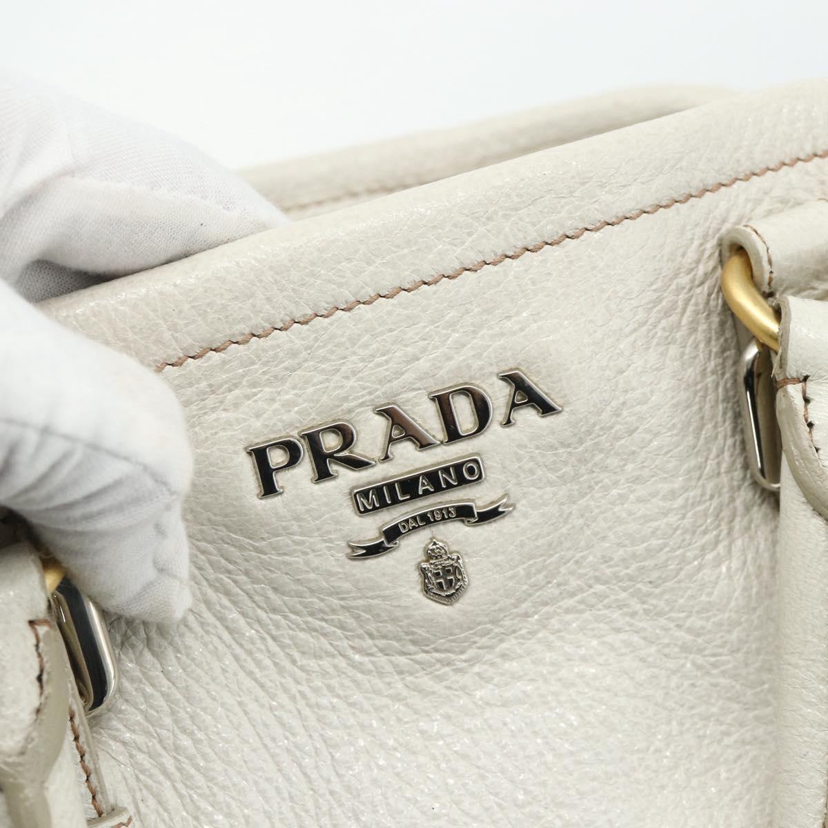 PRADA Hand Bag Leather 2way White Gold Silver Auth 175061A