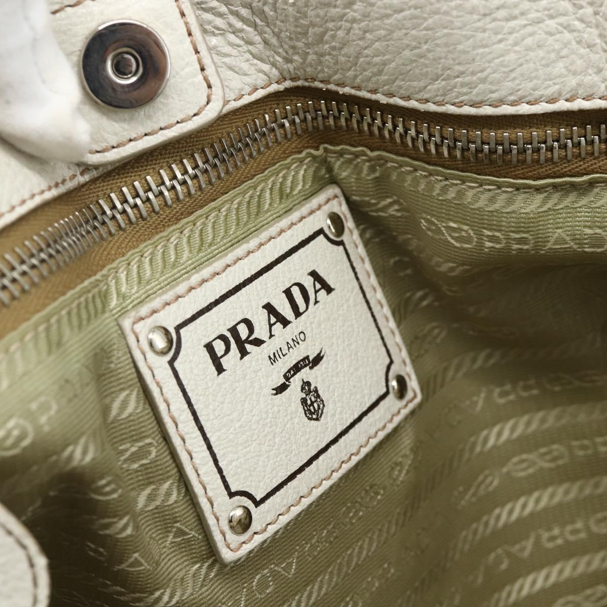 PRADA Hand Bag Leather 2way White Gold Silver Auth 175061A