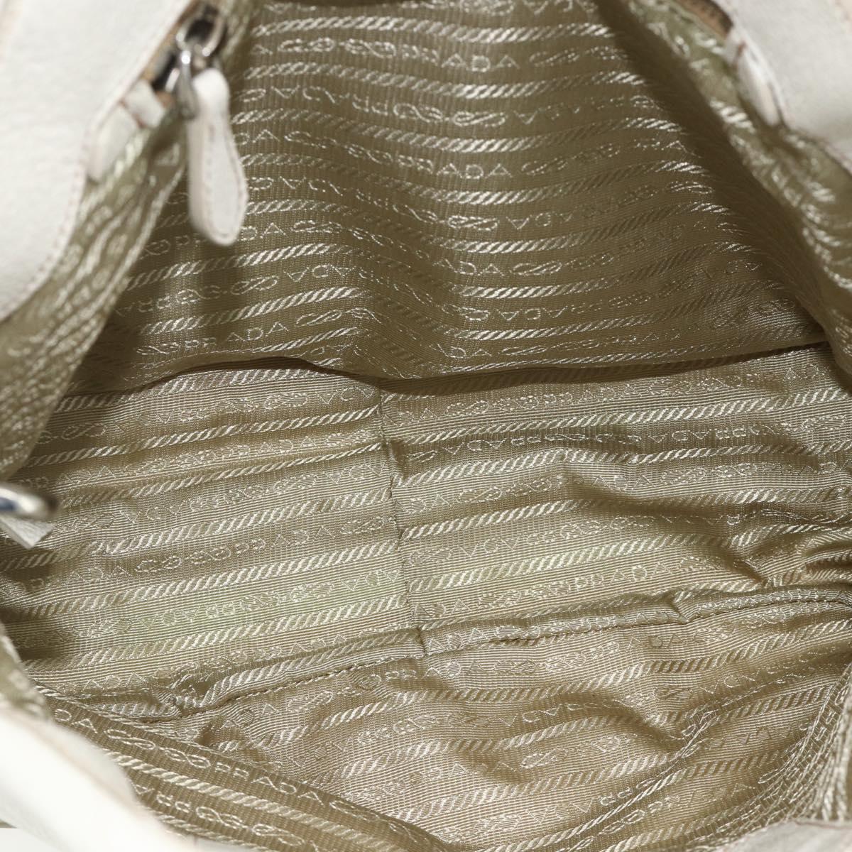 PRADA Hand Bag Leather 2way White Gold Silver Auth 175061A