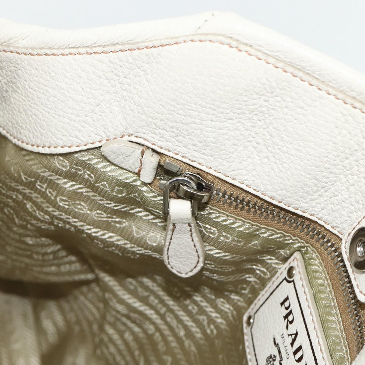 PRADA Hand Bag Leather 2way White Gold Silver Auth 175061A