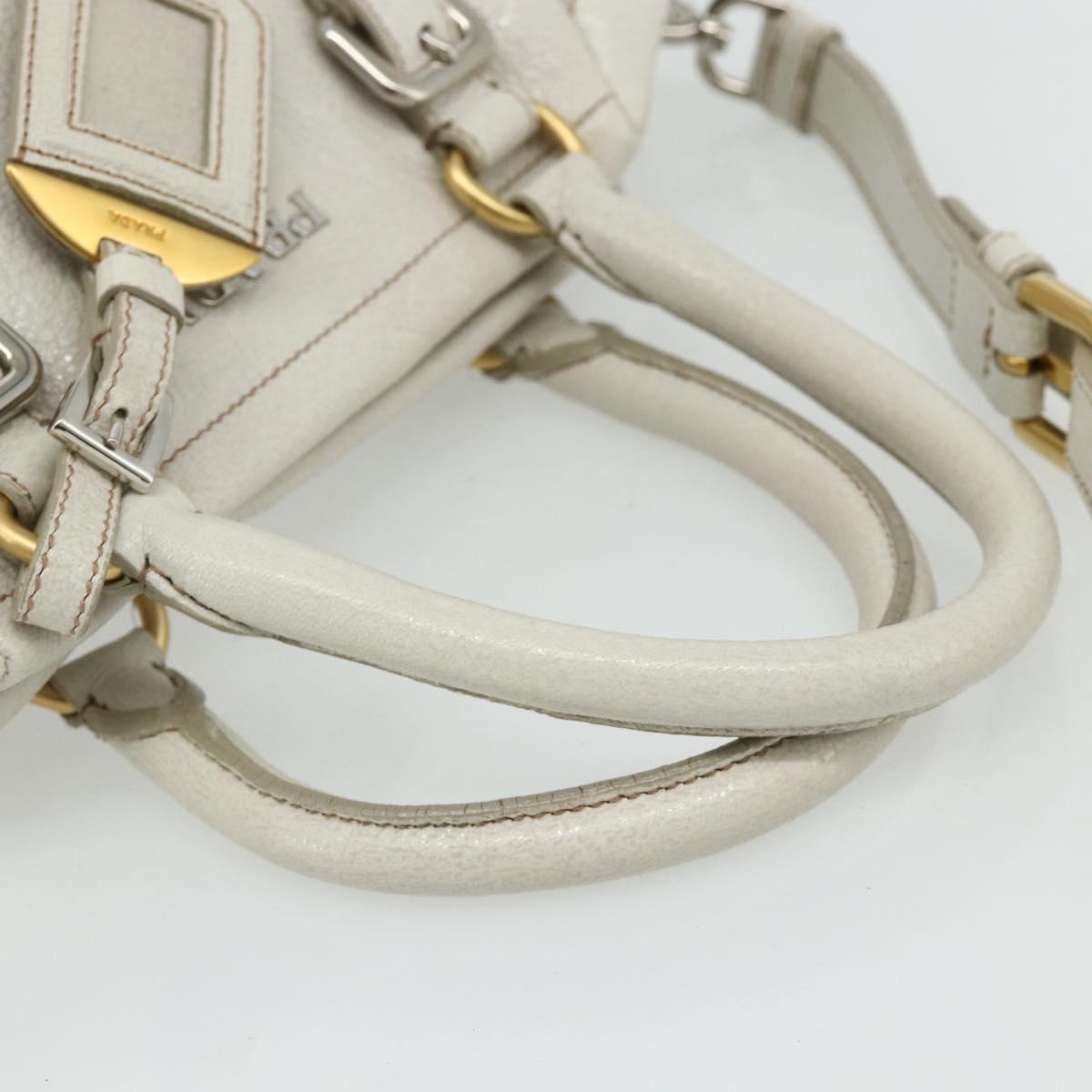 PRADA Hand Bag Leather 2way White Gold Silver Auth 175061A