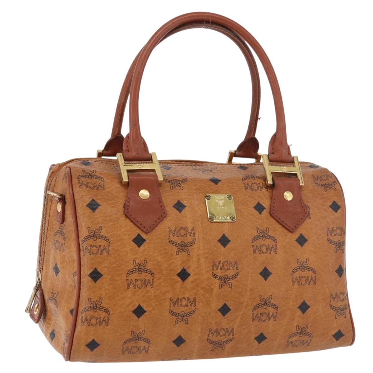 MCM Vicetos Logogram Hand Bag PVC Leather Brown Gold Auth 175062