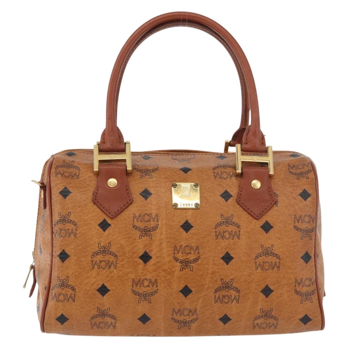 MCM Vicetos Logogram Hand Bag PVC Leather Brown Gold Auth 175062