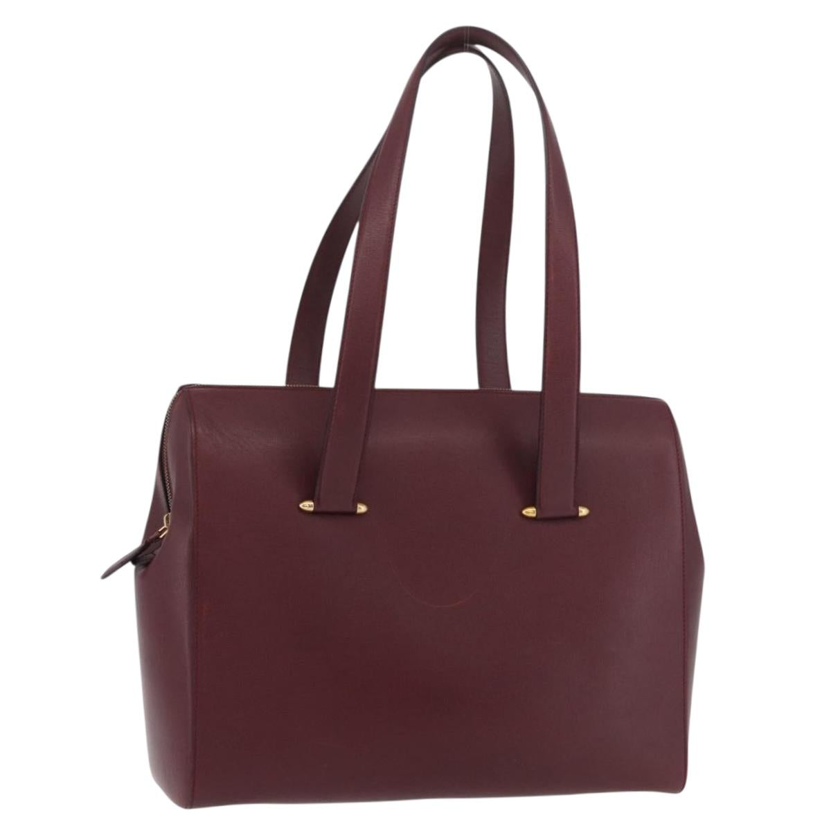 CARTIER Must Line Tote Bag Leather Bordeaux Gold Auth 175064A