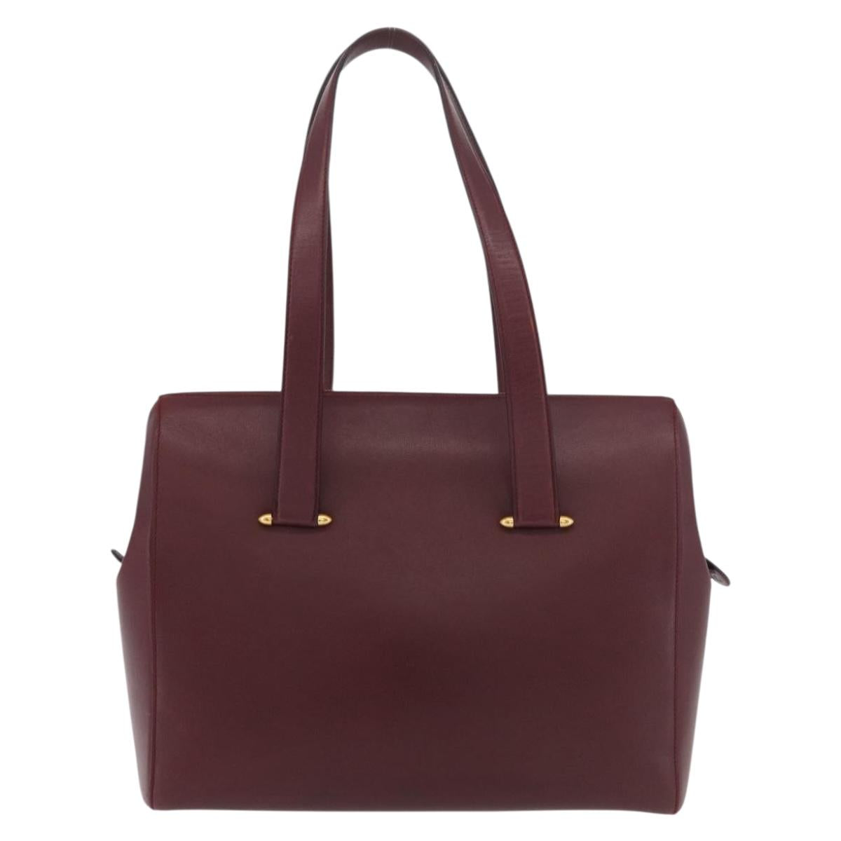 CARTIER Must Line Tote Bag Leather Bordeaux Gold Auth 175064A