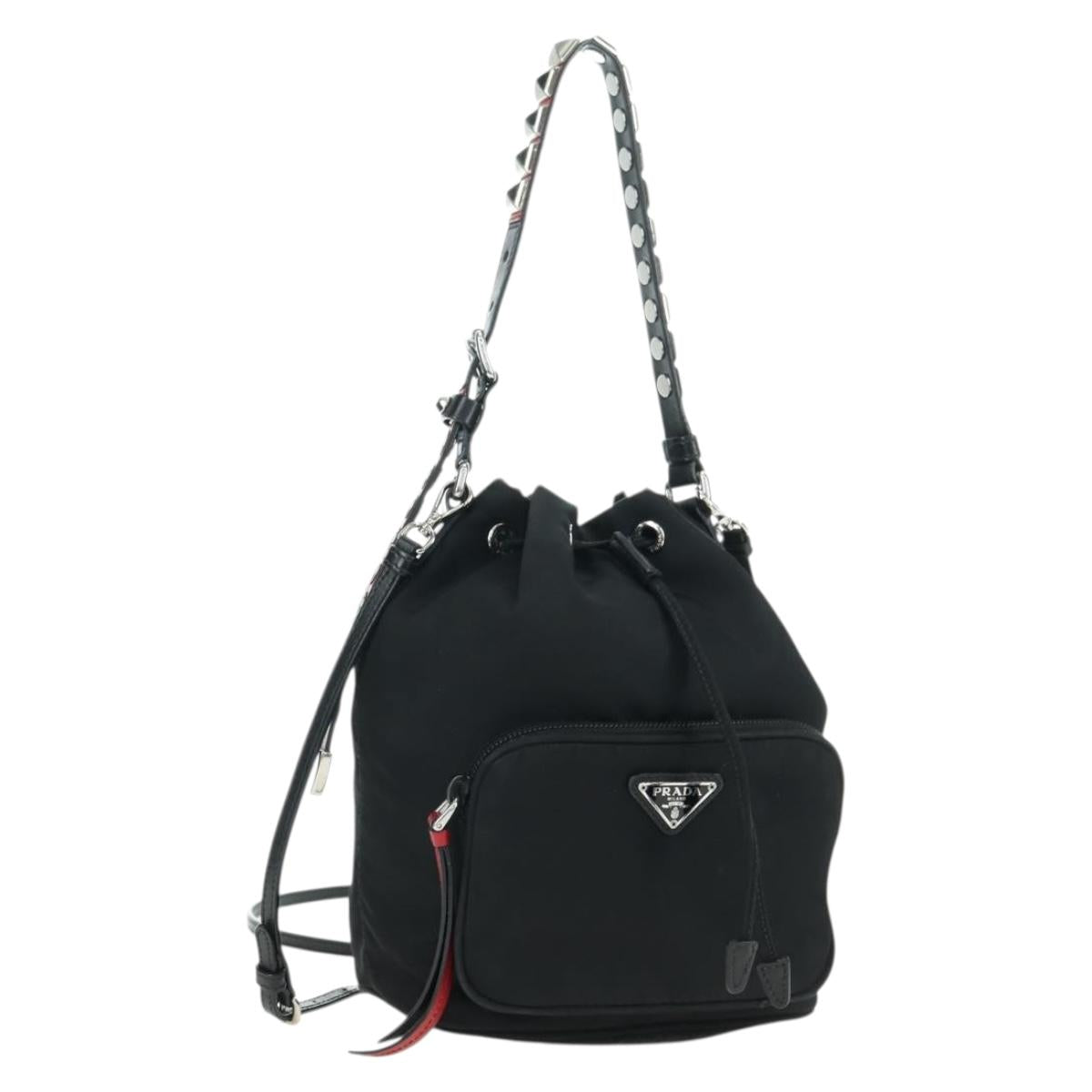 PRADA Purse Shoulder Bag Nylon 2way Black Silver Auth 175065SAM