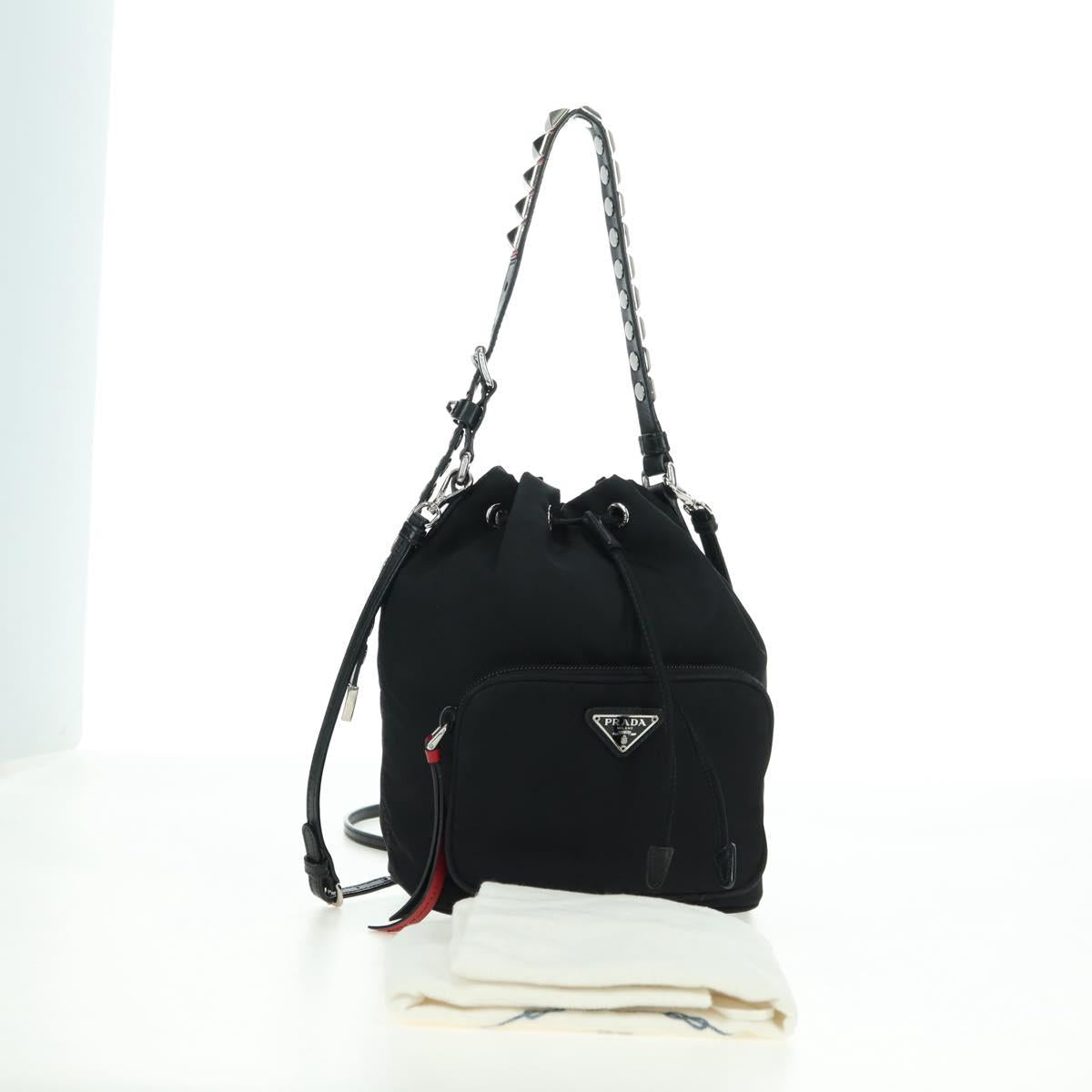 PRADA Purse Shoulder Bag Nylon 2way Black Silver Auth 175065SAM