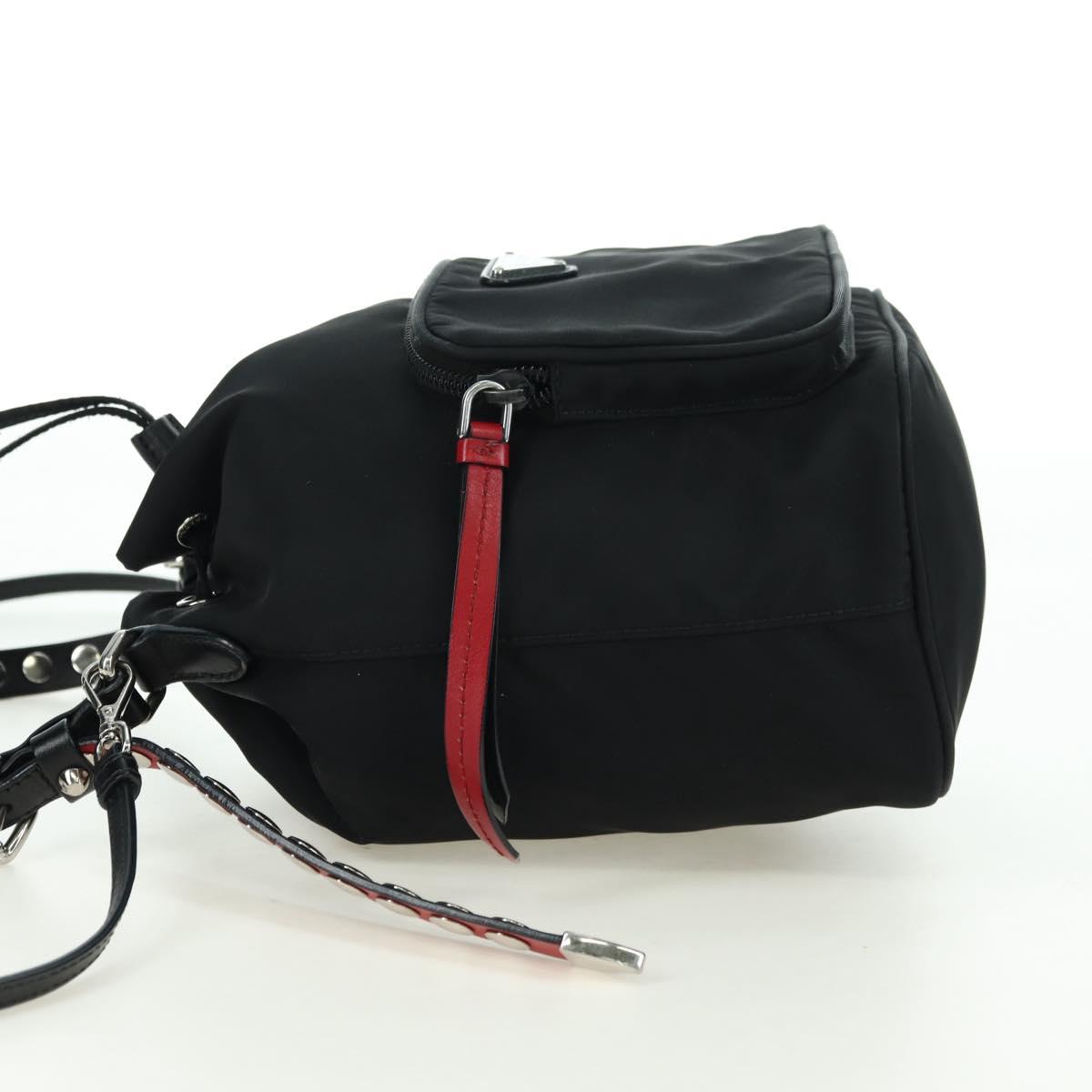 PRADA Purse Shoulder Bag Nylon 2way Black Silver Auth 175065SAM