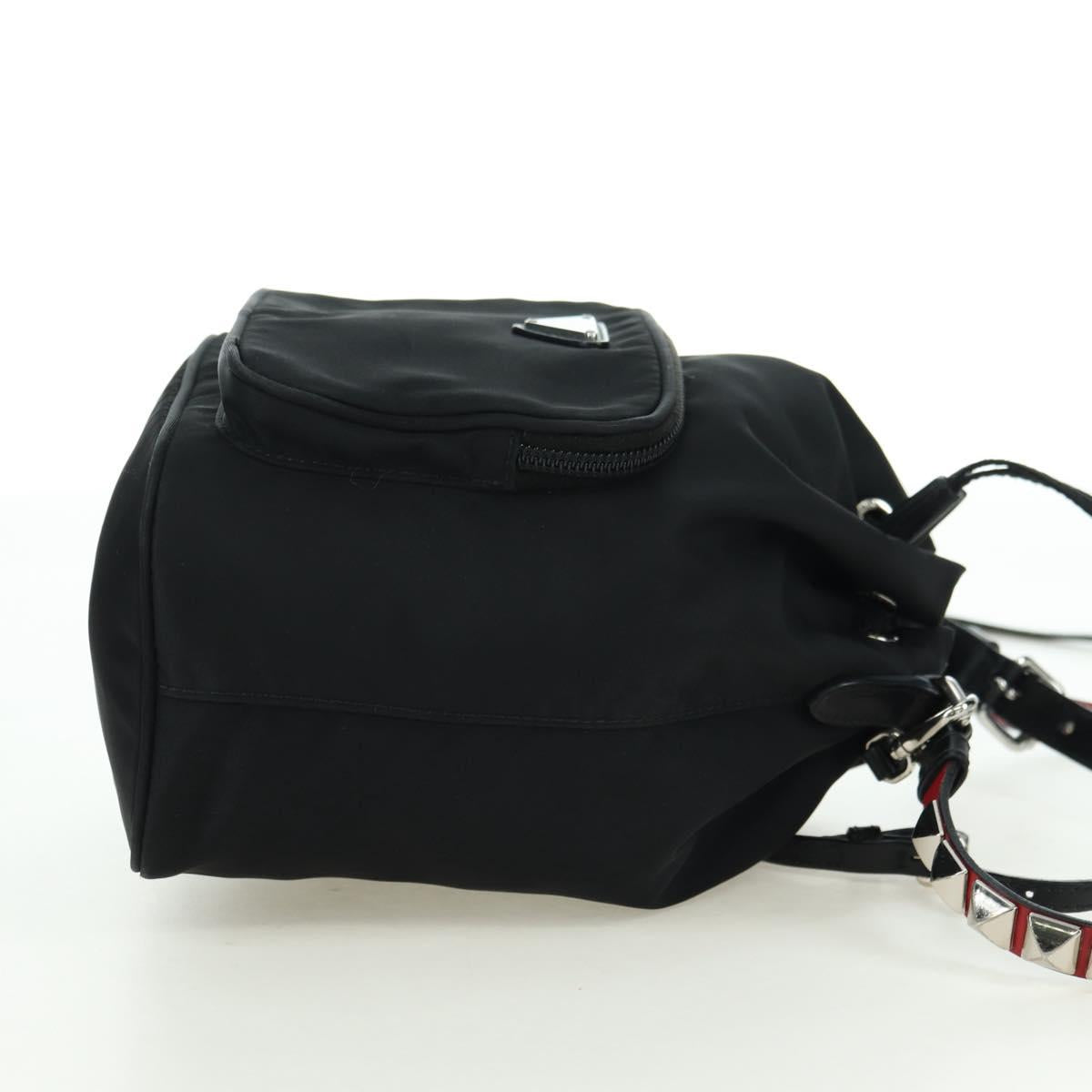 PRADA Purse Shoulder Bag Nylon 2way Black Silver Auth 175065SAM
