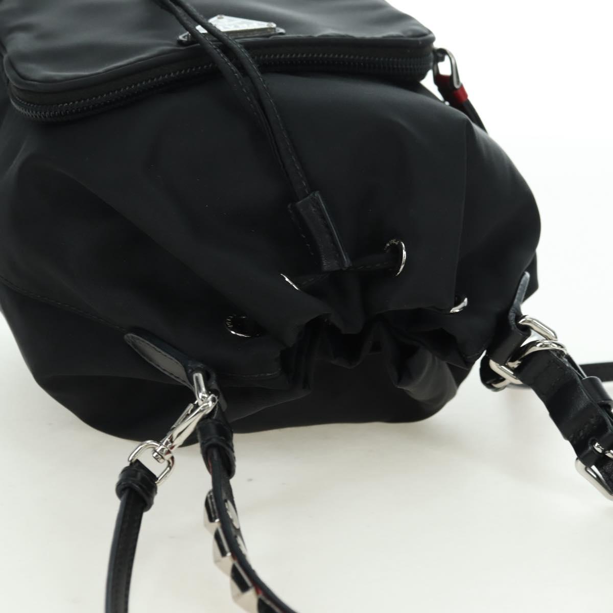 PRADA Purse Shoulder Bag Nylon 2way Black Silver Auth 175065SAM