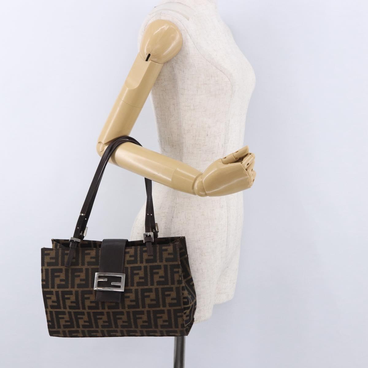 FENDI Zucca Canvas Mamma Baguette Hand Bag Black Brown Auth 175070