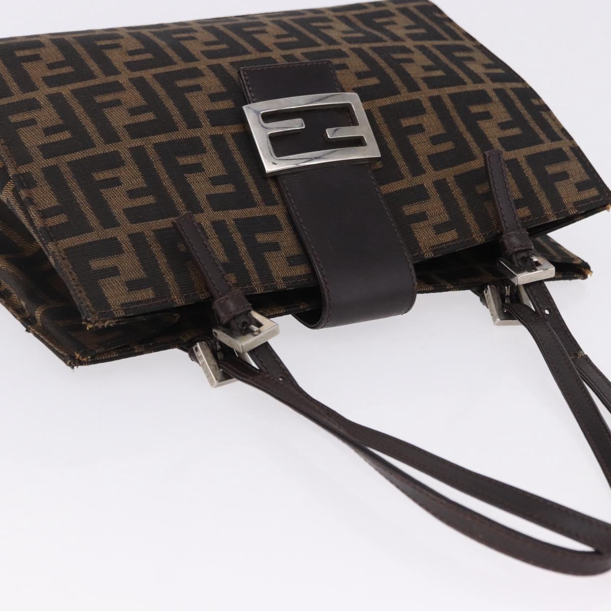 FENDI Zucca Canvas Mamma Baguette Hand Bag Black Brown Auth 175070