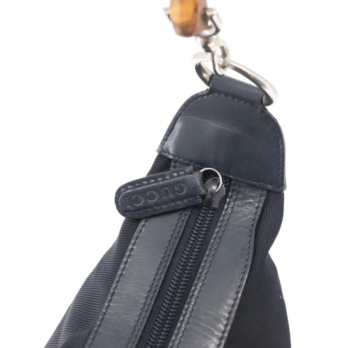 GUCCI Bamboo Shoulder Bag Nylon Navy Silver 000 2855 0531 5 Auth 175077