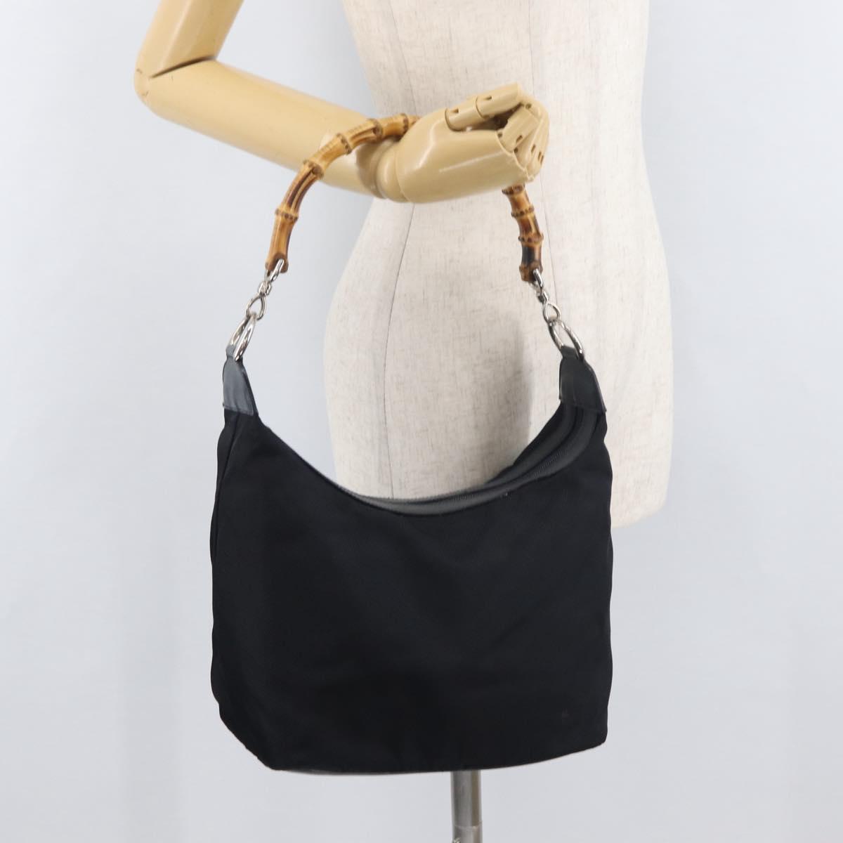 GUCCI Bamboo Shoulder Bag Nylon Navy Silver 000 2855 0531 5 Auth 175077