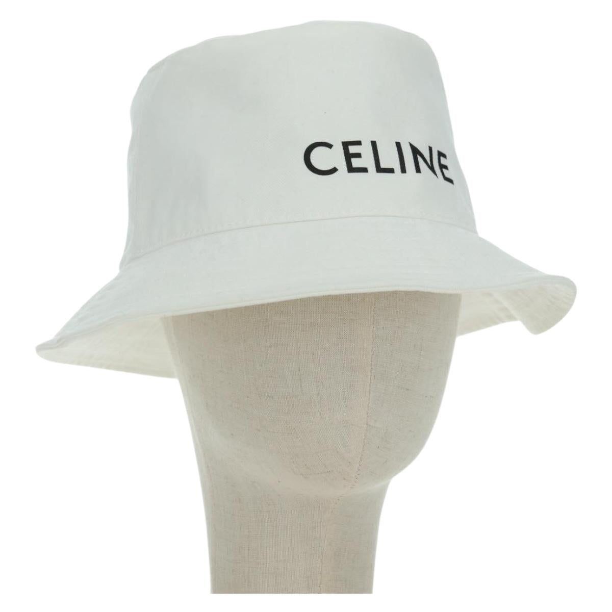 CELINE Bucket Hat Cotton L White Auth 175079M