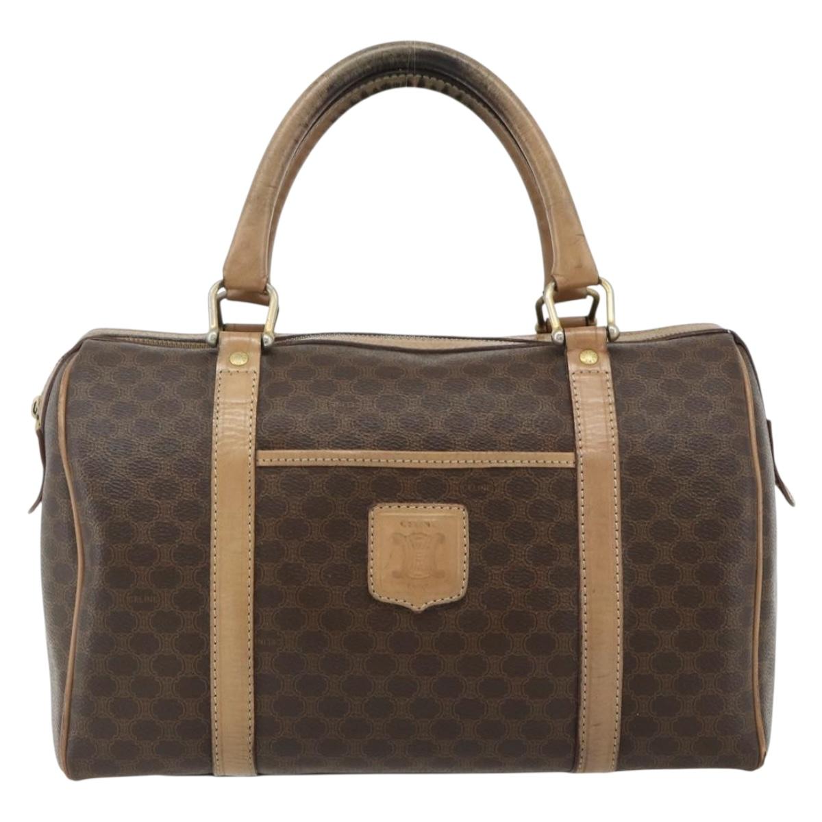 CELINE Macadam Canvas Hand Bag PVC Leather Brown Gold Auth 175085
