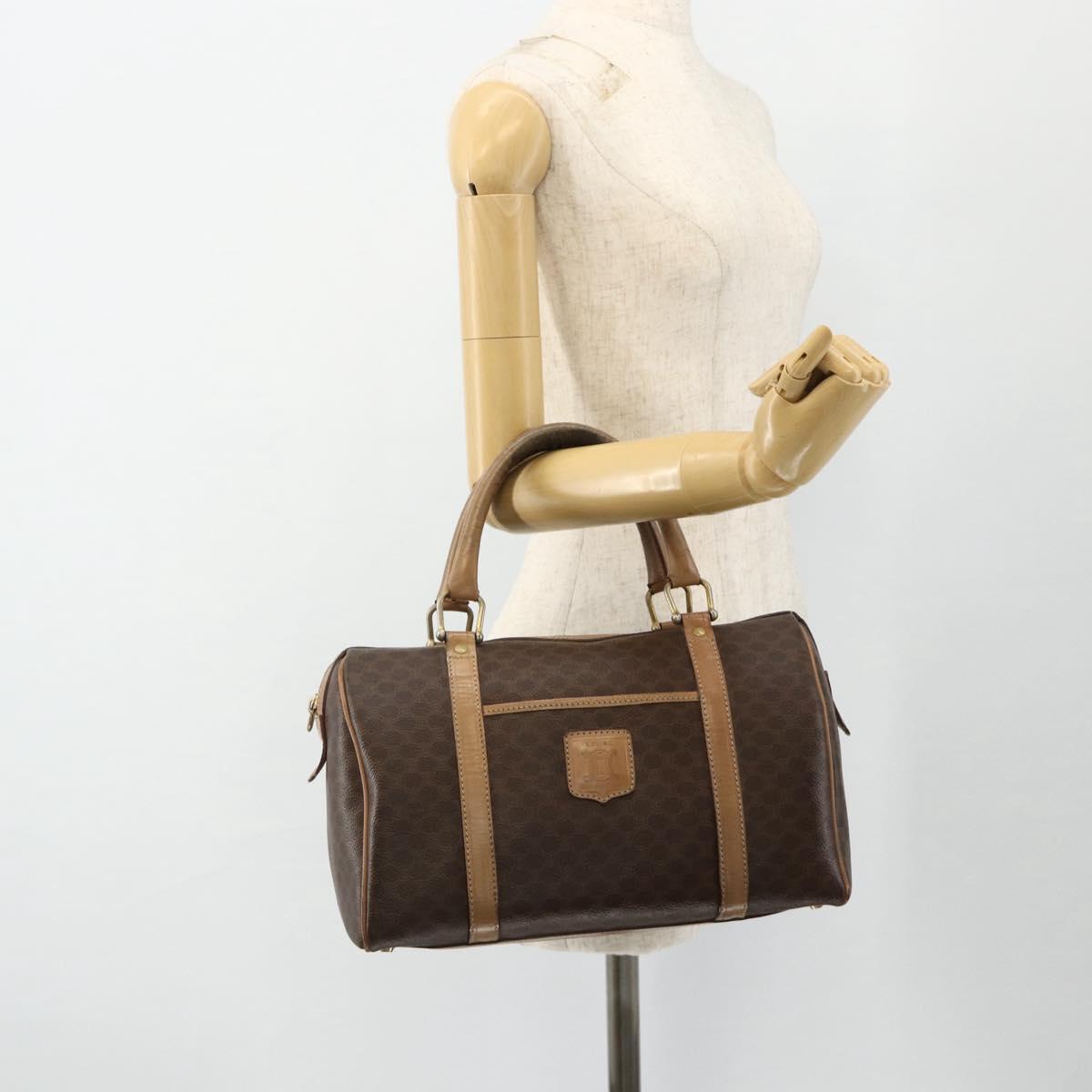 CELINE Macadam Canvas Hand Bag PVC Leather Brown Gold Auth 175085