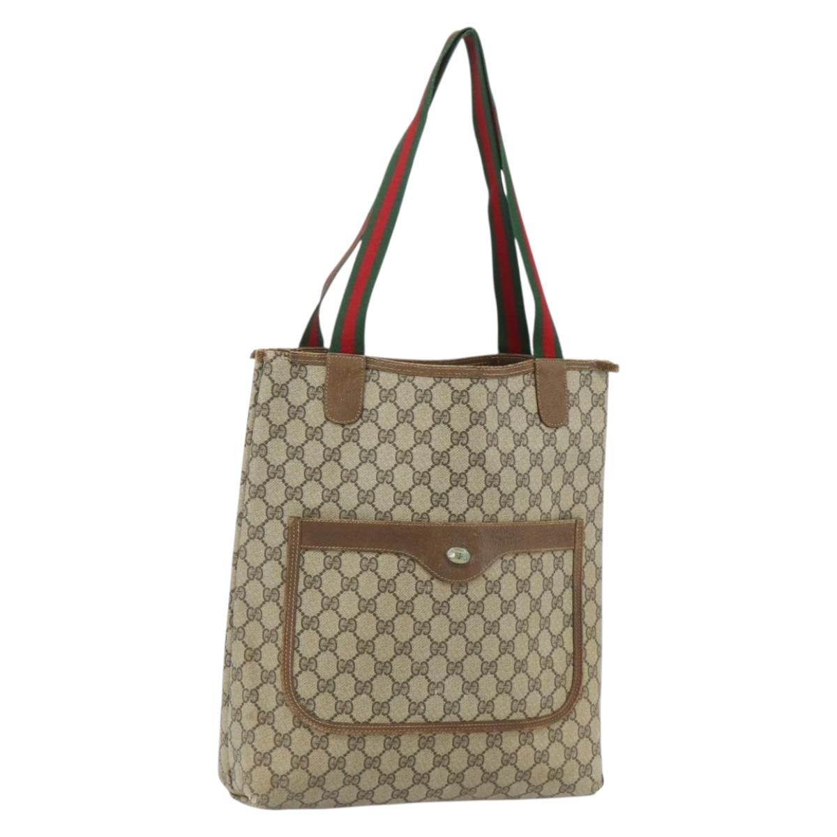 GUCCI GG Supreme Web Sherry Line Tote Bag PVC Beige Gold 120 02 003 Auth 175086