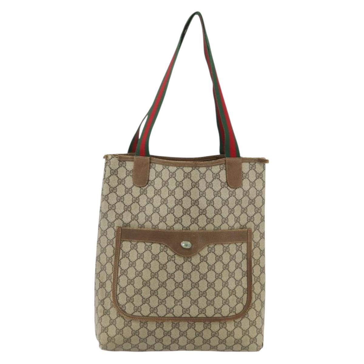 GUCCI GG Supreme Web Sherry Line Tote Bag PVC Beige Gold 120 02 003 Auth 175086