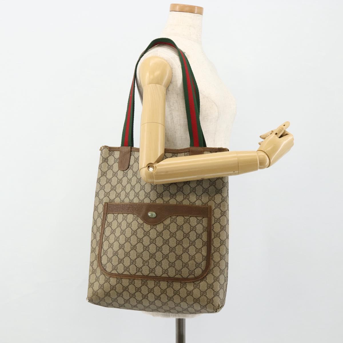 GUCCI GG Supreme Web Sherry Line Tote Bag PVC Beige Gold 120 02 003 Auth 175086